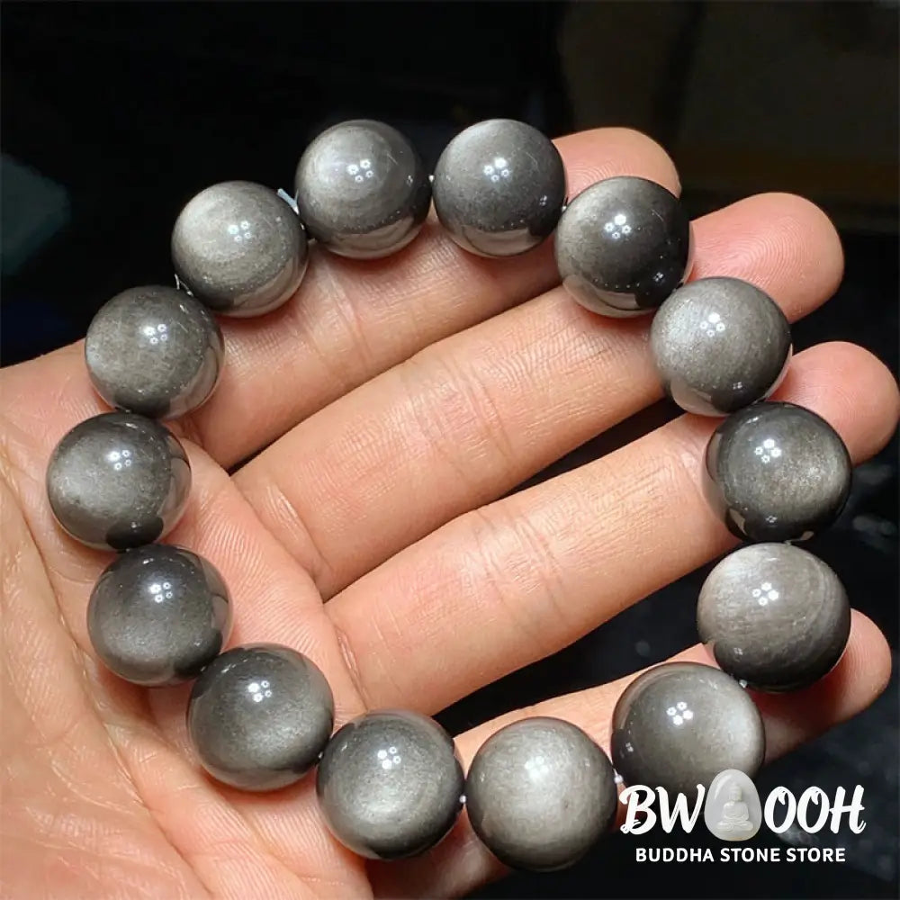 Buddha Stones Natural Silver Sheen Obsidian Soothing Protection Bracelet - BWOOOH - Bracelet
