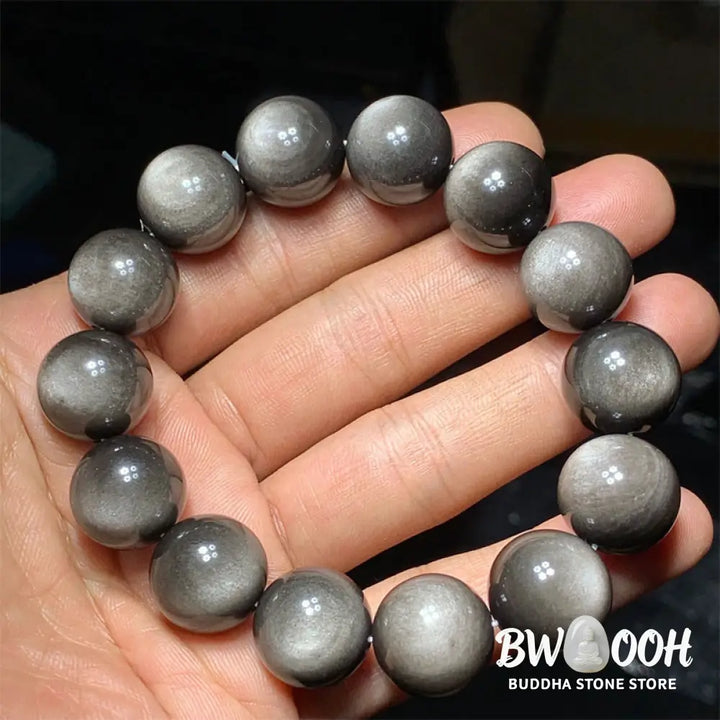Buddha Stones Natural Silver Sheen Obsidian Soothing Protection Bracelet - BWOOOH - Bracelet