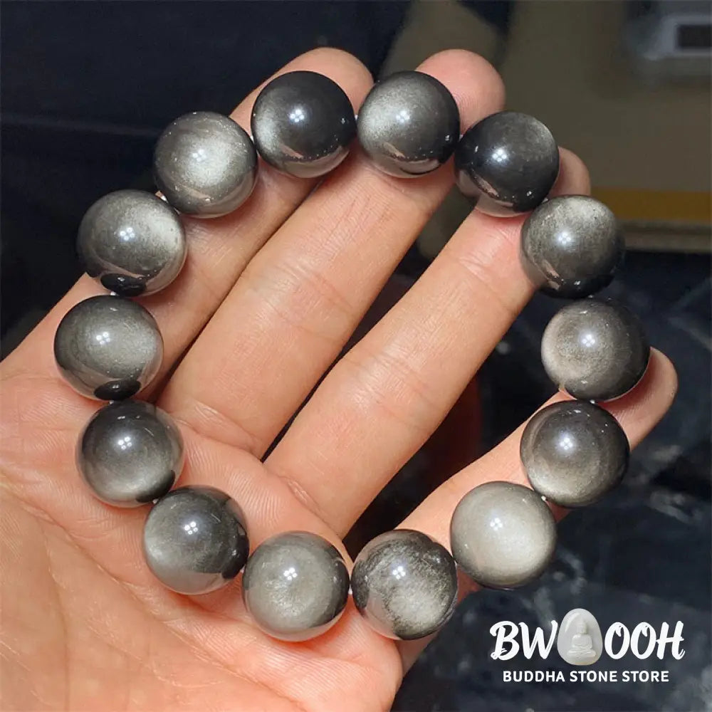 Buddha Stones Natural Silver Sheen Obsidian Soothing Protection Bracelet - BWOOOH - Bracelet