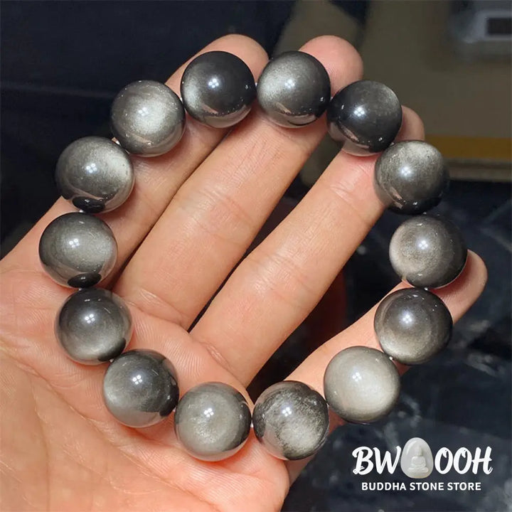 Buddha Stones Natural Silver Sheen Obsidian Soothing Protection Bracelet - BWOOOH - Bracelet