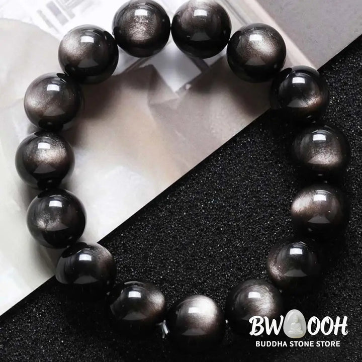Buddha Stones Natural Silver Sheen Obsidian Soothing Protection Bracelet - BWOOOH - Bracelet