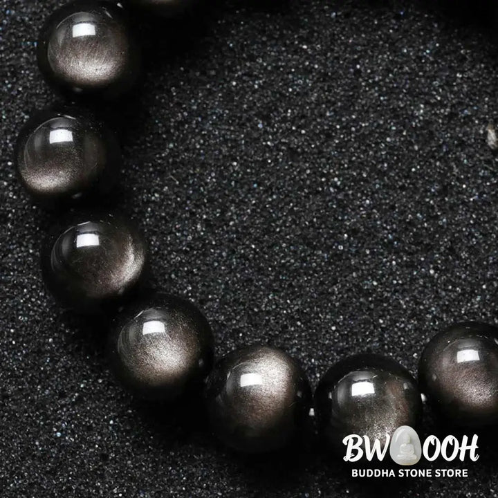 Buddha Stones Natural Silver Sheen Obsidian Soothing Protection Bracelet - BWOOOH - Bracelet