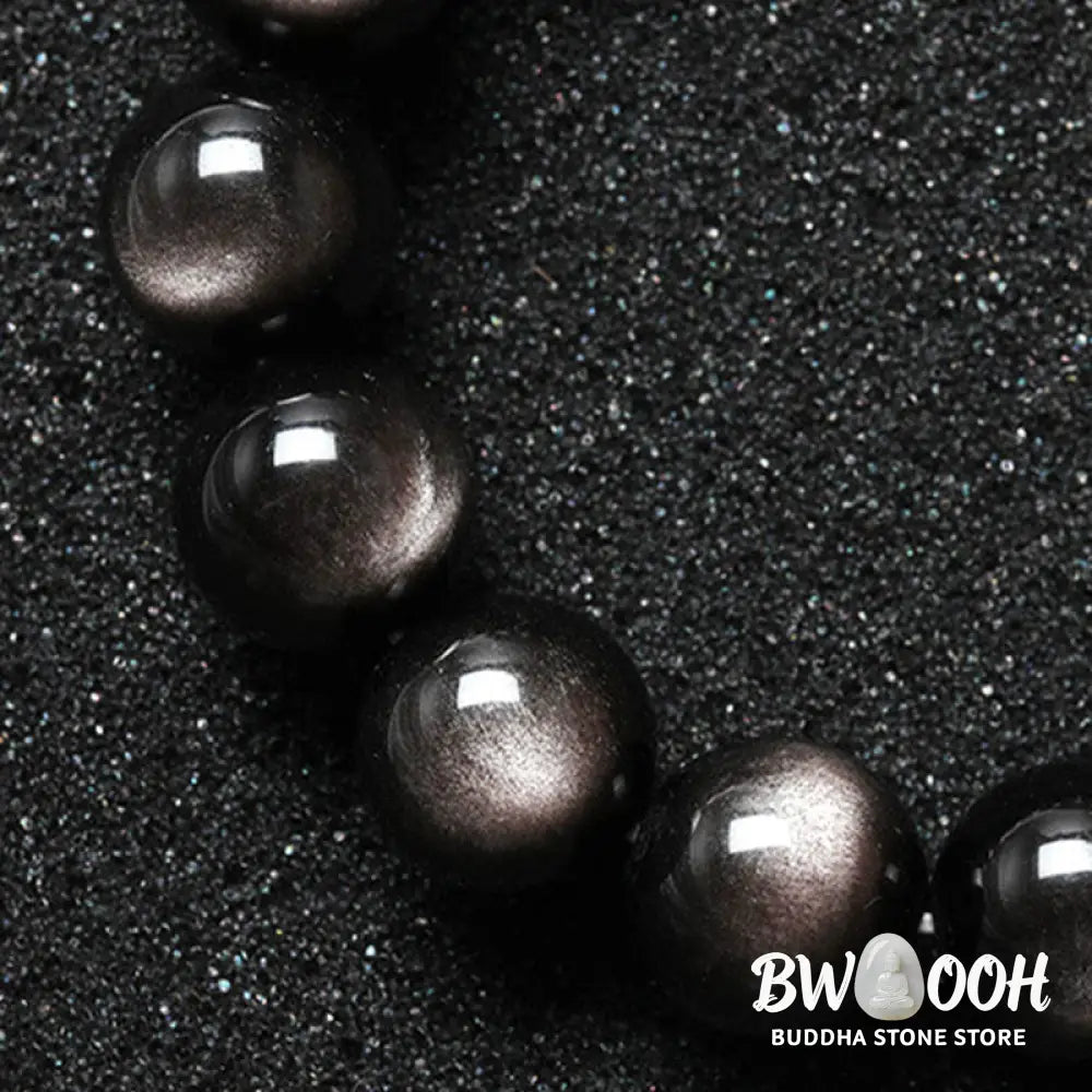 Buddha Stones Natural Silver Sheen Obsidian Soothing Protection Bracelet - BWOOOH - Bracelet
