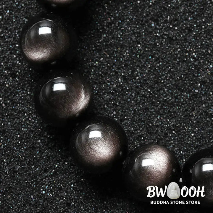 Buddha Stones Natural Silver Sheen Obsidian Soothing Protection Bracelet - BWOOOH - Bracelet