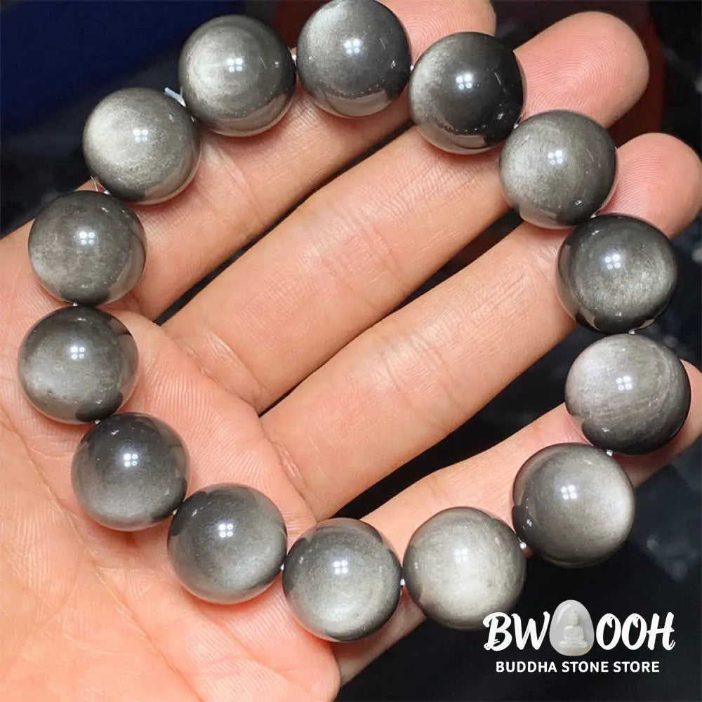 Buddha Stones Natural Silver Sheen Obsidian Soothing Protection Bracelet - BWOOOH - Bracelet