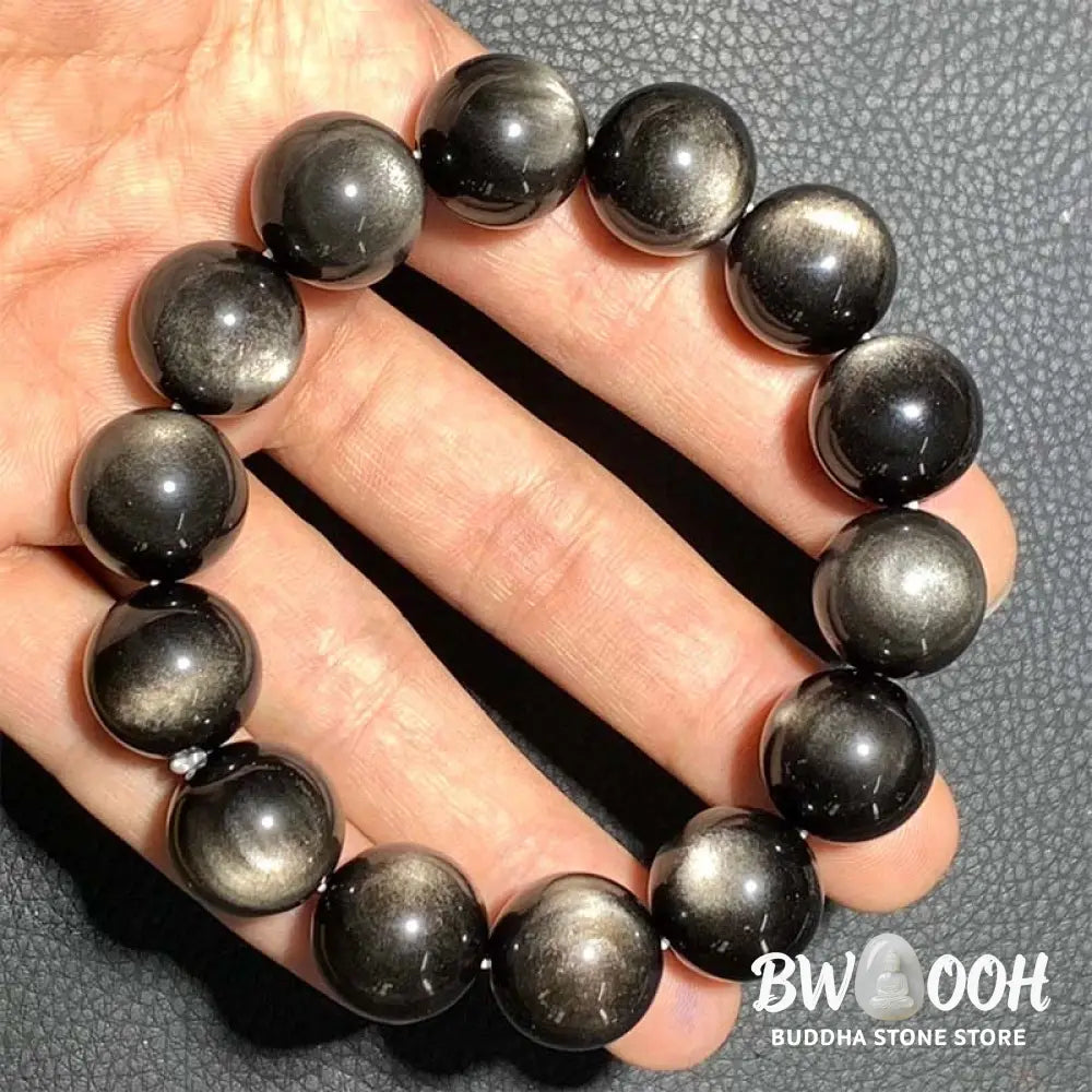 Buddha Stones Natural Silver Sheen Obsidian Soothing Protection Bracelet - BWOOOH - Bracelet