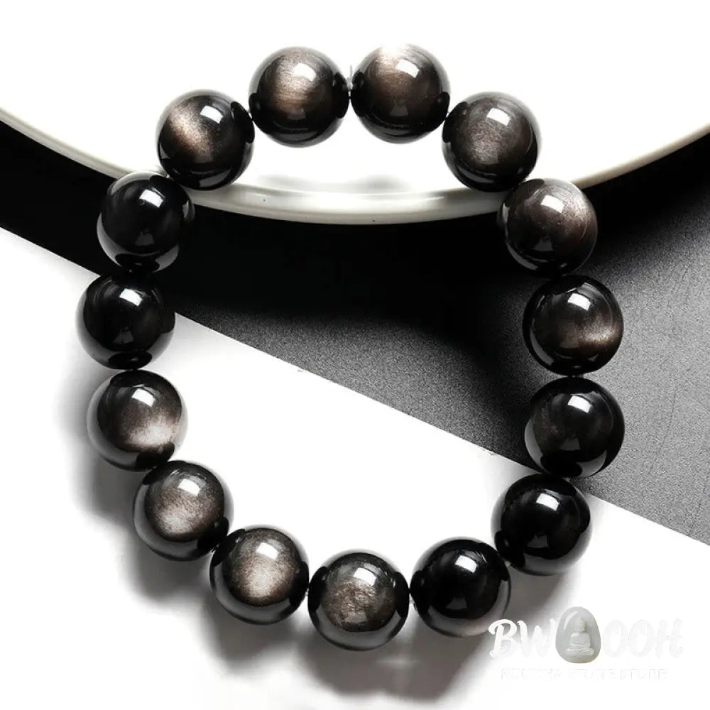 Buddha Stones Natural Silver Sheen Obsidian Soothing Protection Bracelet - BWOOOH - Bracelet