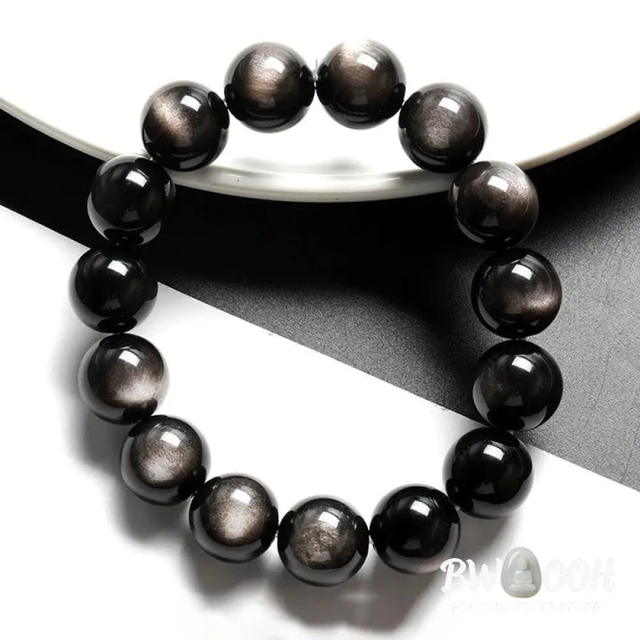 Buddha Stones Natural Silver Sheen Obsidian Soothing Protection Bracelet - BWOOOH - Bracelet