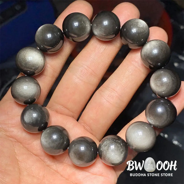 Buddha Stones Natural Silver Sheen Obsidian Soothing Protection Bracelet - BWOOOH - Bracelet