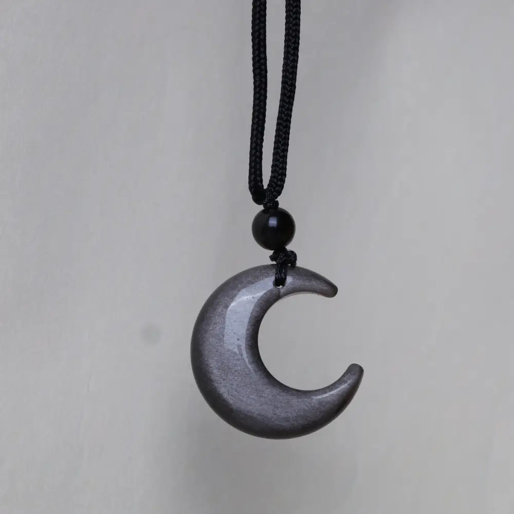 Buddha Stones Natural Silver Sheen Obsidian Star Crescent Moon Protection Necklace Pendant - BWOOOH - Moon - Necklaces