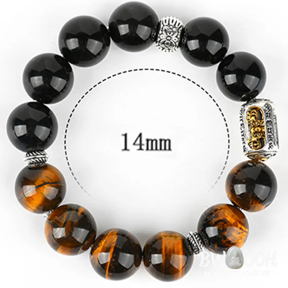 Buddha Stones Natural Silver Sheen Obsidian Tiger Eye Vajra Protection Bracelet - BWOOOH - Silver Sheen Obsidian &amp;