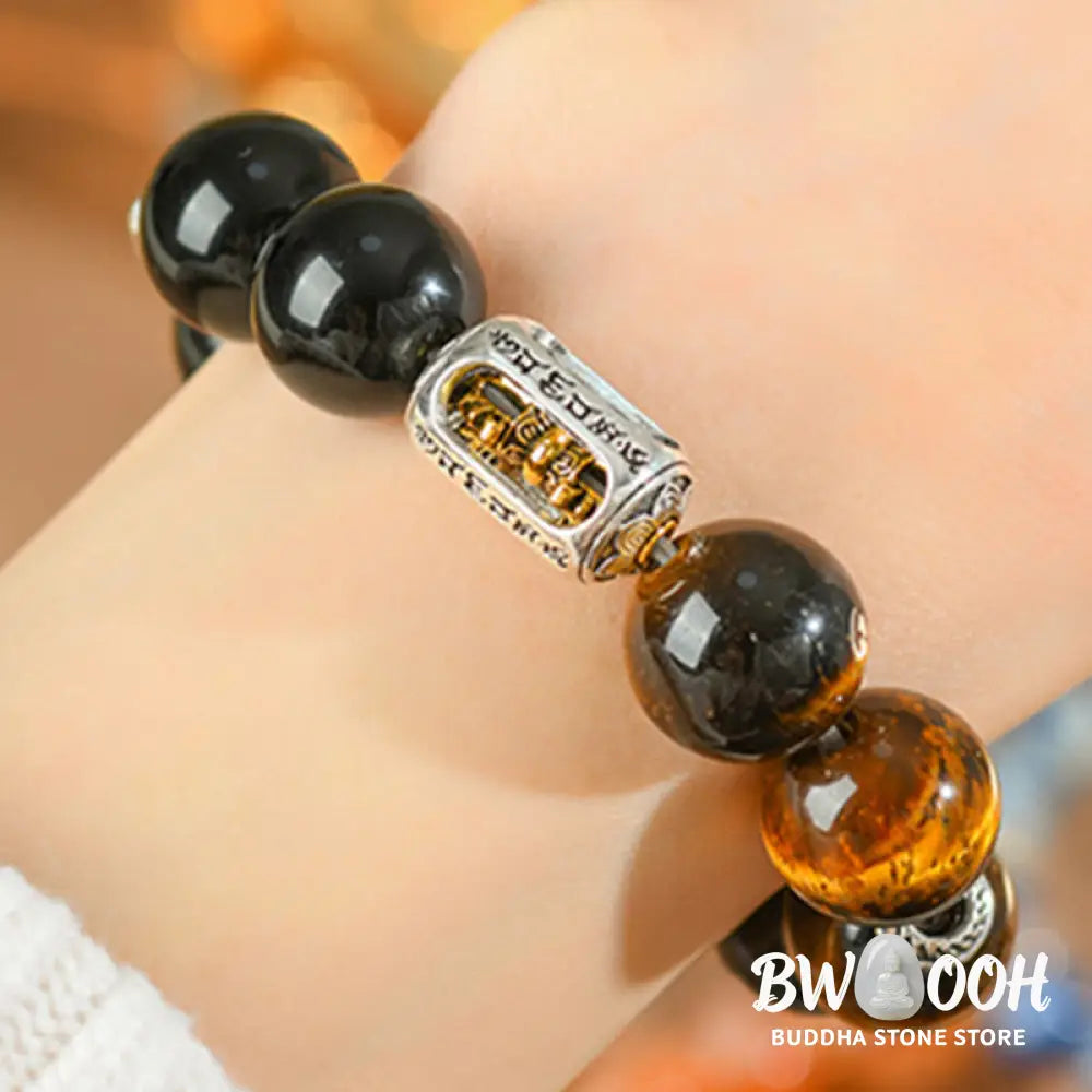 Buddha Stones Natural Silver Sheen Obsidian Tiger Eye Vajra Protection Bracelet - BWOOOH - Silver Sheen Obsidian &amp;