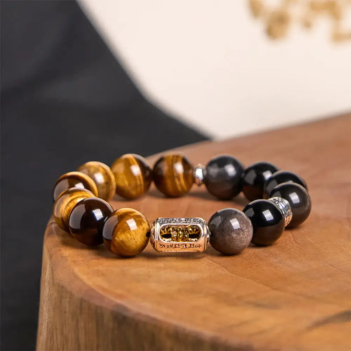 BWOOOH Natural Silver Sheen Obsidian Tiger Eye Vajra Protection Bracelet — Obsidian black obsidian bracelet for spiritual ...