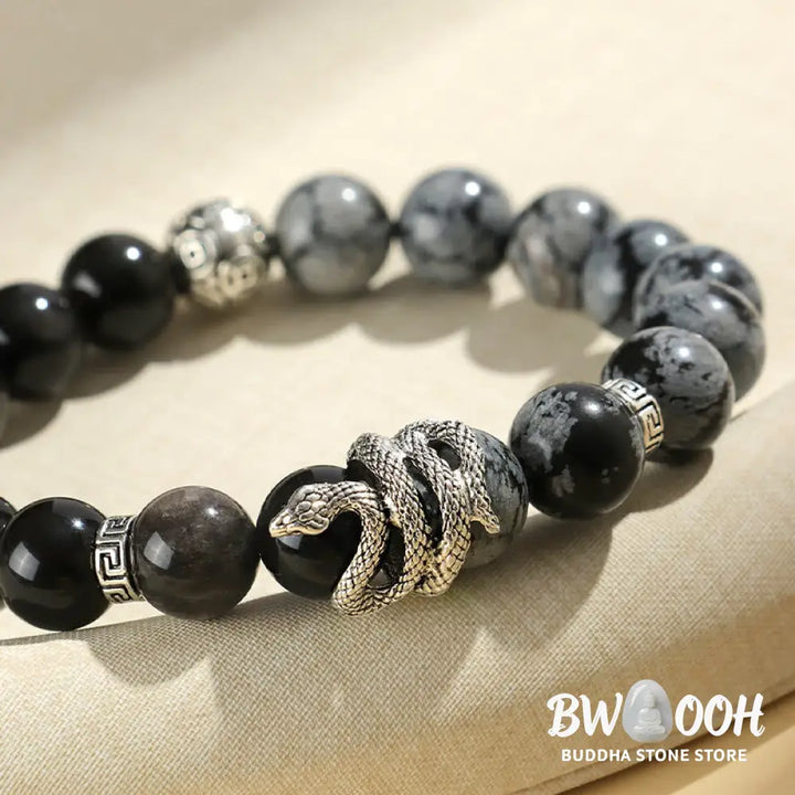 Buddha Stones Natural Silver Sheen Obsidian White Turquoise Grey Jasper Snowflake Obsidian Year Of The Snake Protection