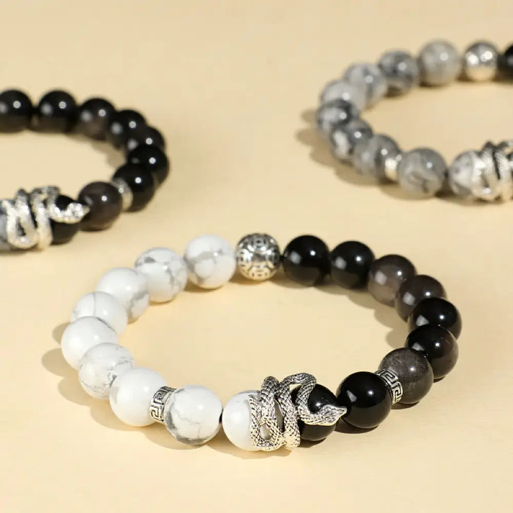 BWOOOH Natural Silver Sheen Obsidian White Turquoise Grey Jasper Snowflake Obsidian Year Of The Snake Protection