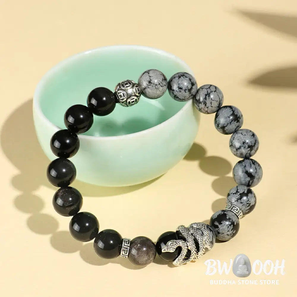 Buddha Stones Natural Silver Sheen Obsidian White Turquoise Grey Jasper Snowflake Obsidian Year Of The Snake Protection