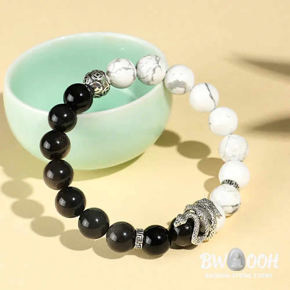 Buddha Stones Natural Silver Sheen Obsidian White Turquoise Grey Jasper Snowflake Obsidian Year Of The Snake Protection