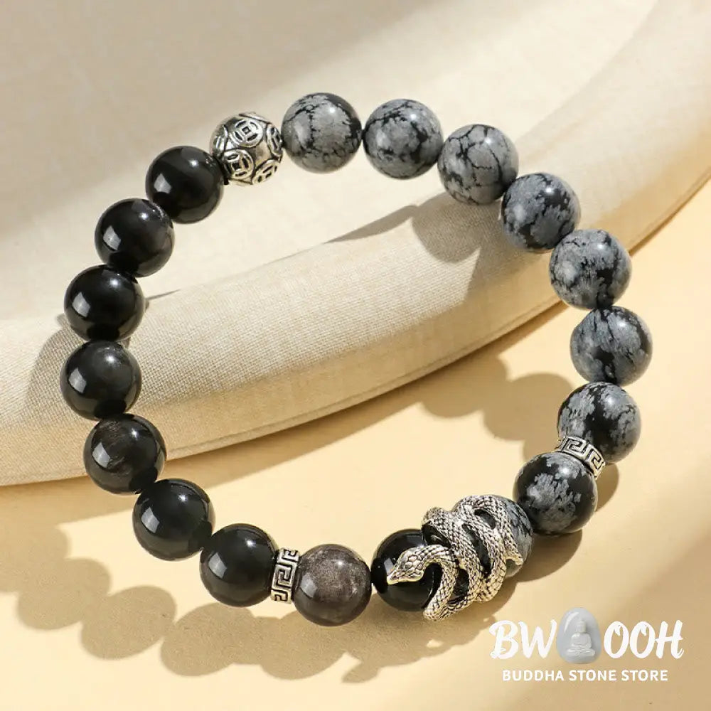 Buddha Stones Natural Silver Sheen Obsidian White Turquoise Grey Jasper Snowflake Obsidian Year Of The Snake Protection