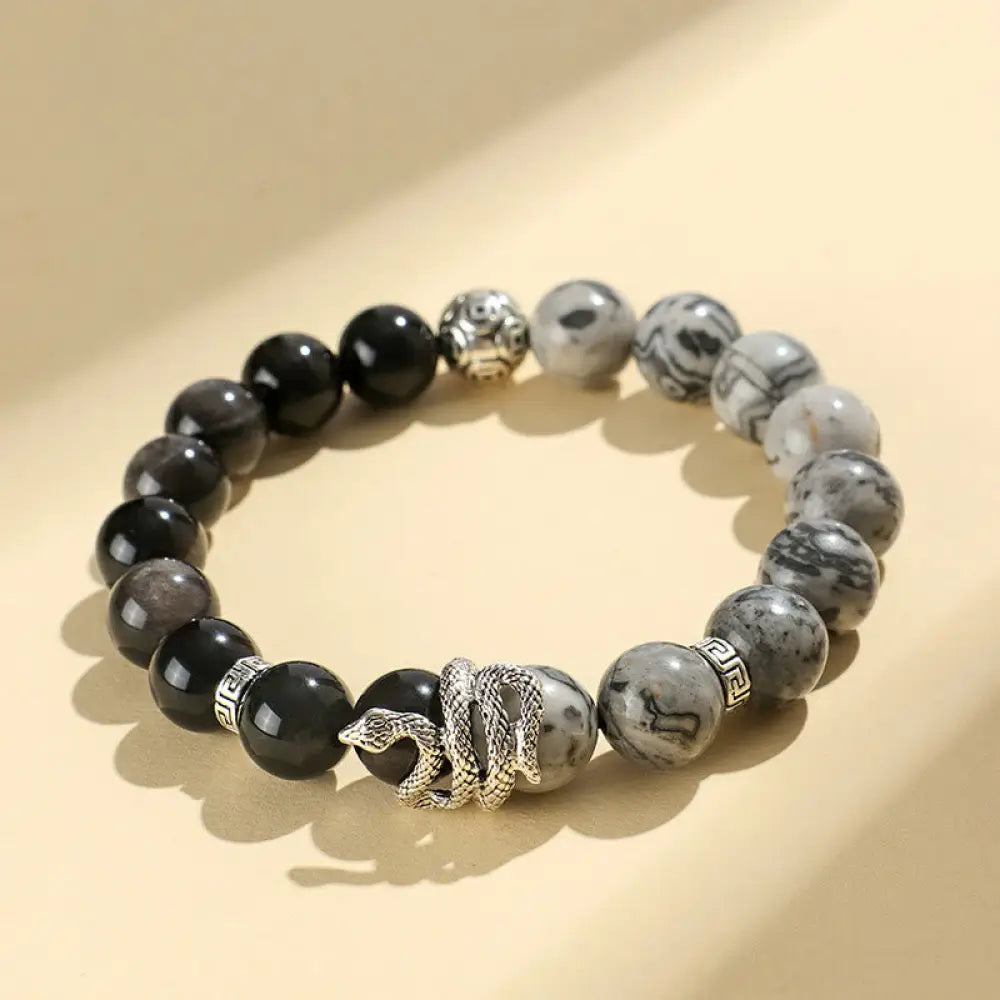 Buddha Stones Natural Silver Sheen Obsidian White Turquoise Grey Jasper Snowflake Obsidian Year Of The Snake Protection