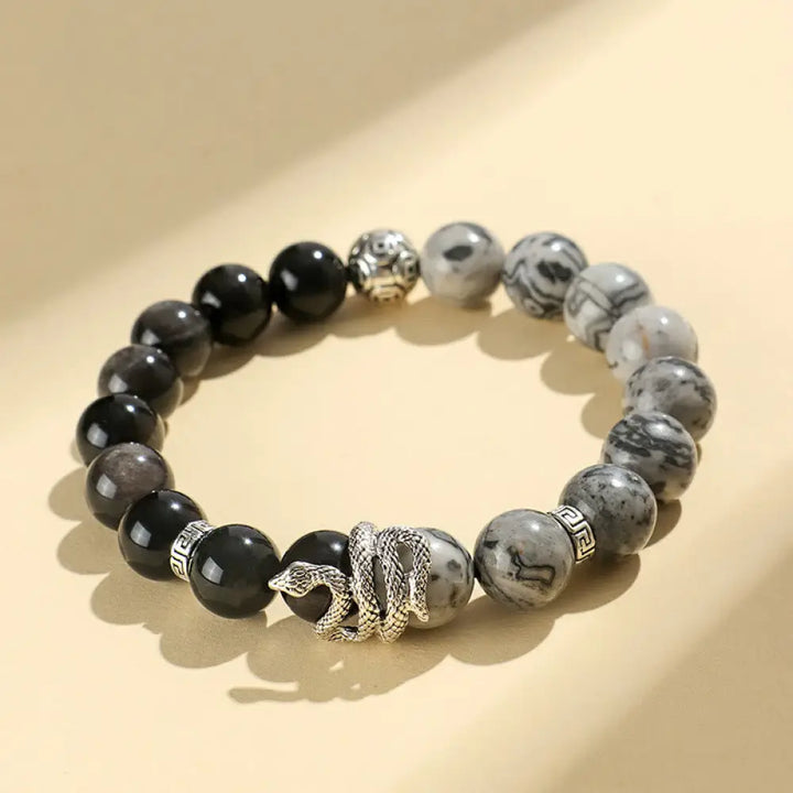 Buddha Stones Natural Silver Sheen Obsidian White Turquoise Grey Jasper Snowflake Obsidian Year Of The Snake Protection