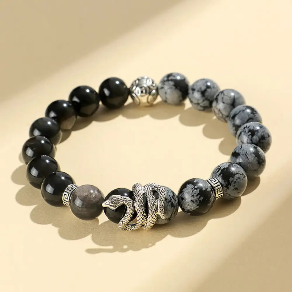 Buddha Stones Natural Silver Sheen Obsidian White Turquoise Grey Jasper Snowflake Obsidian Year Of The Snake Protection