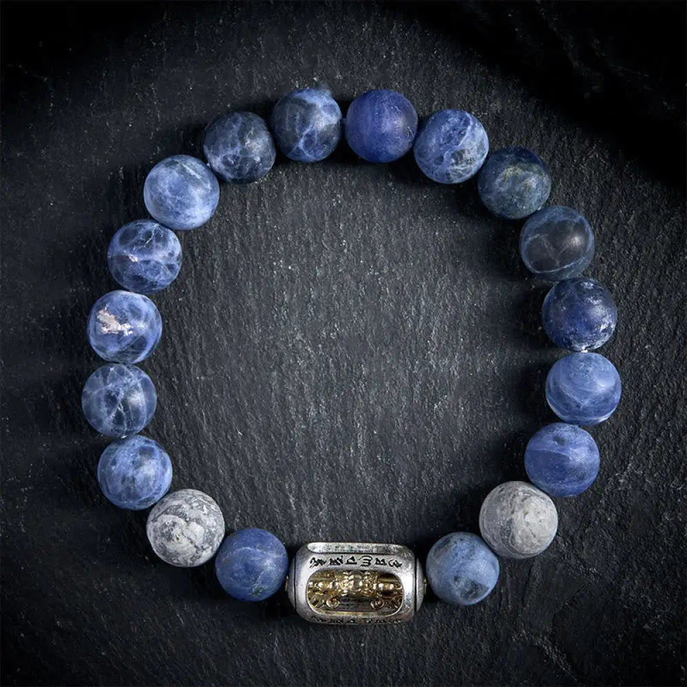 BWOOOH Natural Sodalite Grey Jasper Om Mani Padme Hum Har
