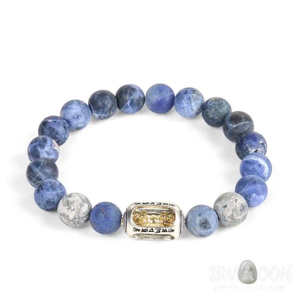 BWOOOH Natural Sodalite Grey Jasper Om Mani Padme Hum Har