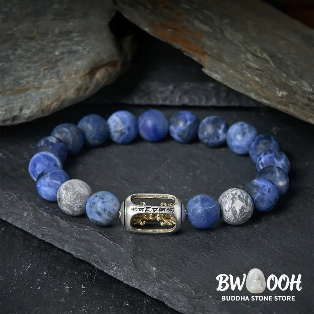 BWOOOH Natural Sodalite Grey Jasper Om Mani Padme Hum Har