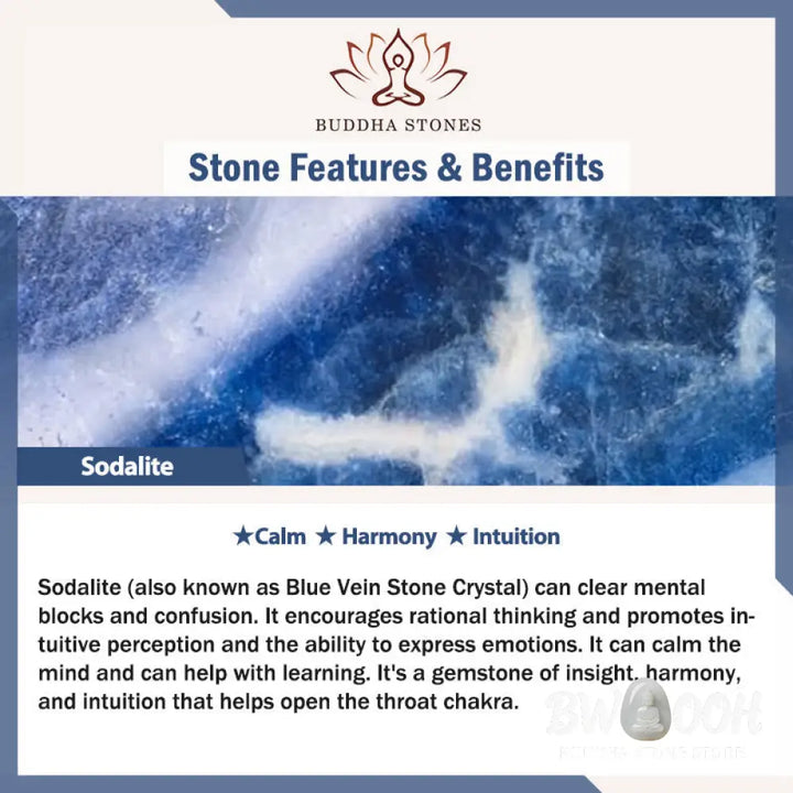 BWOOOH Natural Sodalite Grey Jasper Om Mani Padme Hum Har