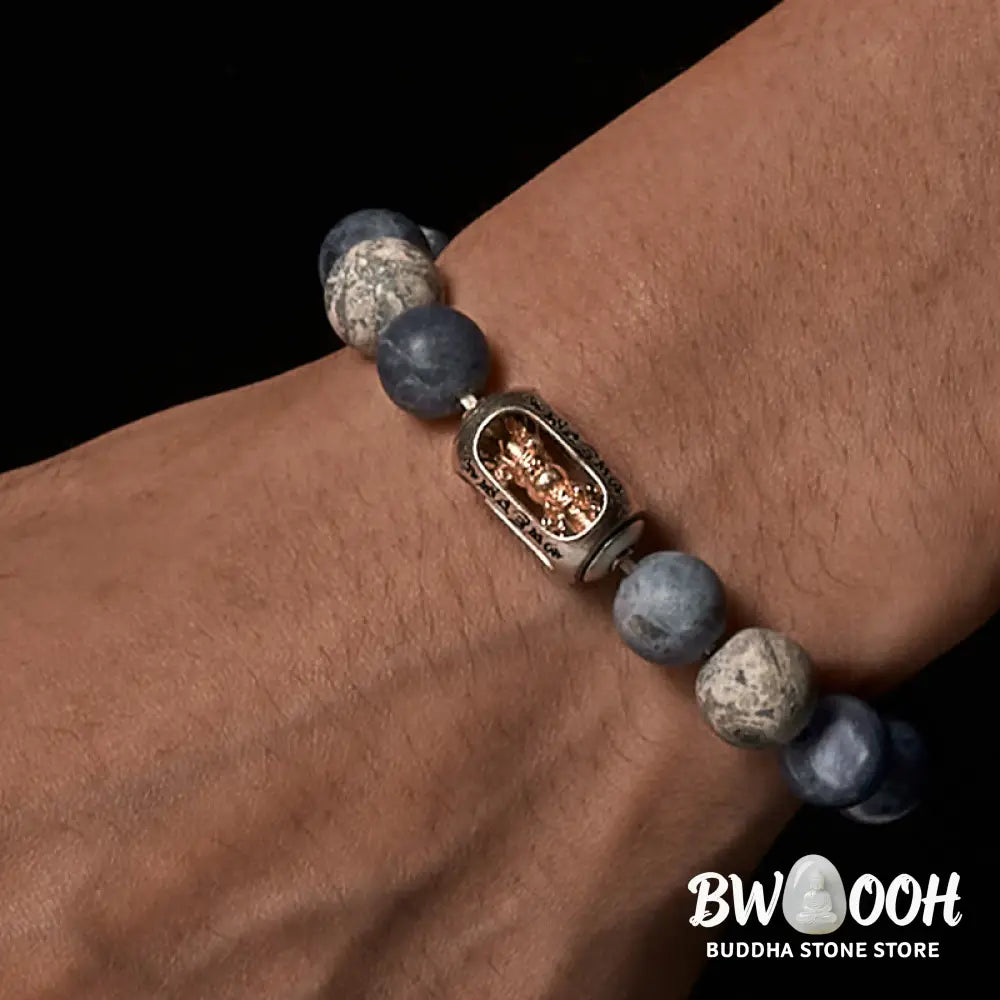 BWOOOH Natural Sodalite Grey Jasper Om Mani Padme Hum Har