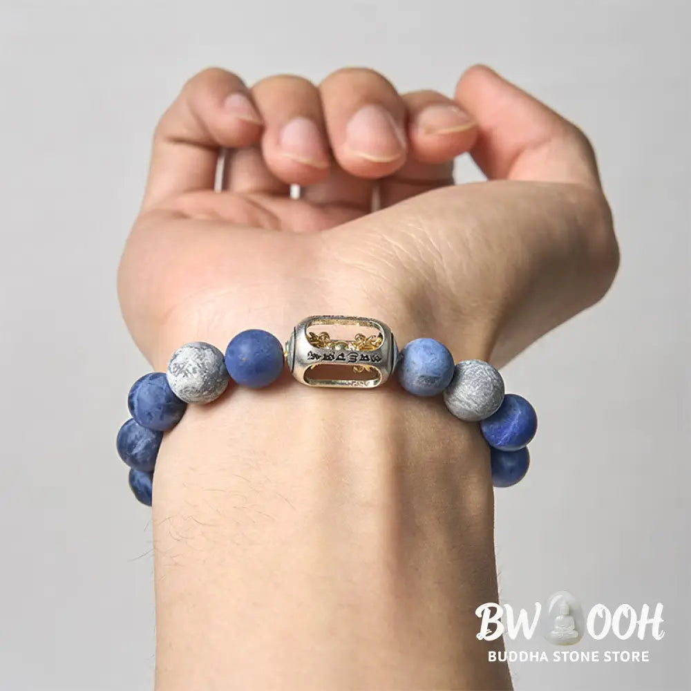 BWOOOH Natural Sodalite Grey Jasper Om Mani Padme Hum Har