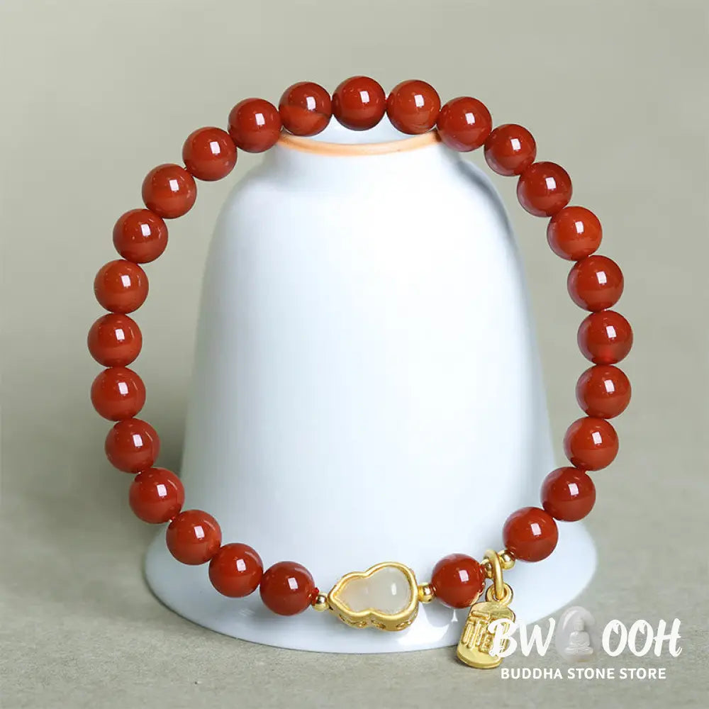 Buddha Stones Natural South Red Agate Hetian Jade Gourd Positive Bracelet - South Red Agate &amp; Jade Gourd (Wrist