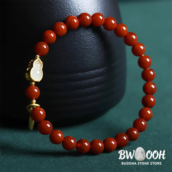 Buddha Stones Natural South Red Agate Hetian Jade Gourd Positive Bracelet - South Red Agate &amp; Jade Gourd (Wrist
