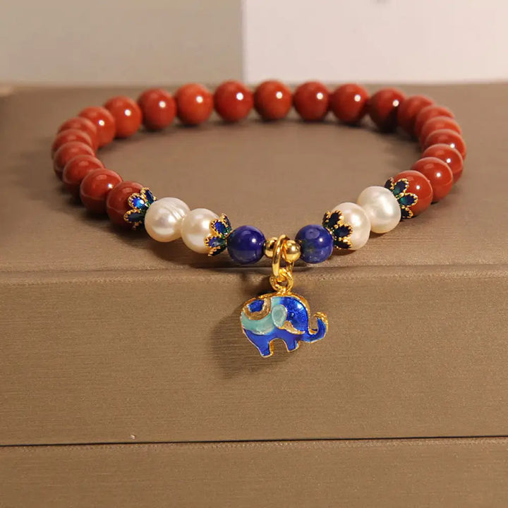 Buddha Stones Natural South Red Agate Pearl Peace Lock Charm Positive Bracelet - BWOOOH - South Red Agate