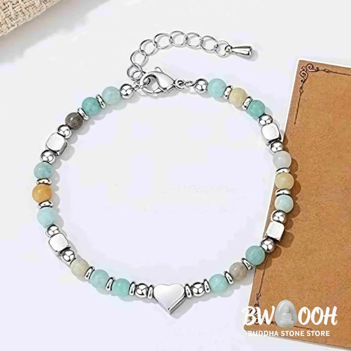 Buddha Stones Natural Stone Amazonite Amethyst Lazurite Rose Quartz Heart Positive Balance Bracelet - BWOOOH - Bracelet