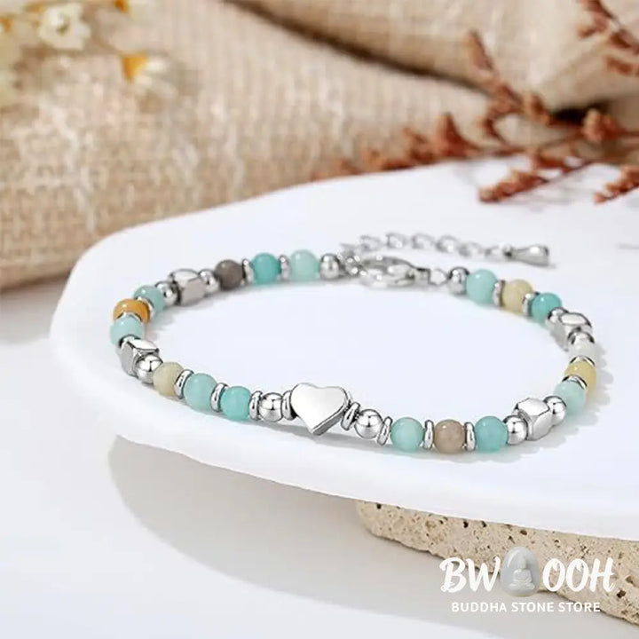 Buddha Stones Natural Stone Amazonite Amethyst Lazurite Rose Quartz Heart Positive Balance Bracelet - BWOOOH - Bracelet