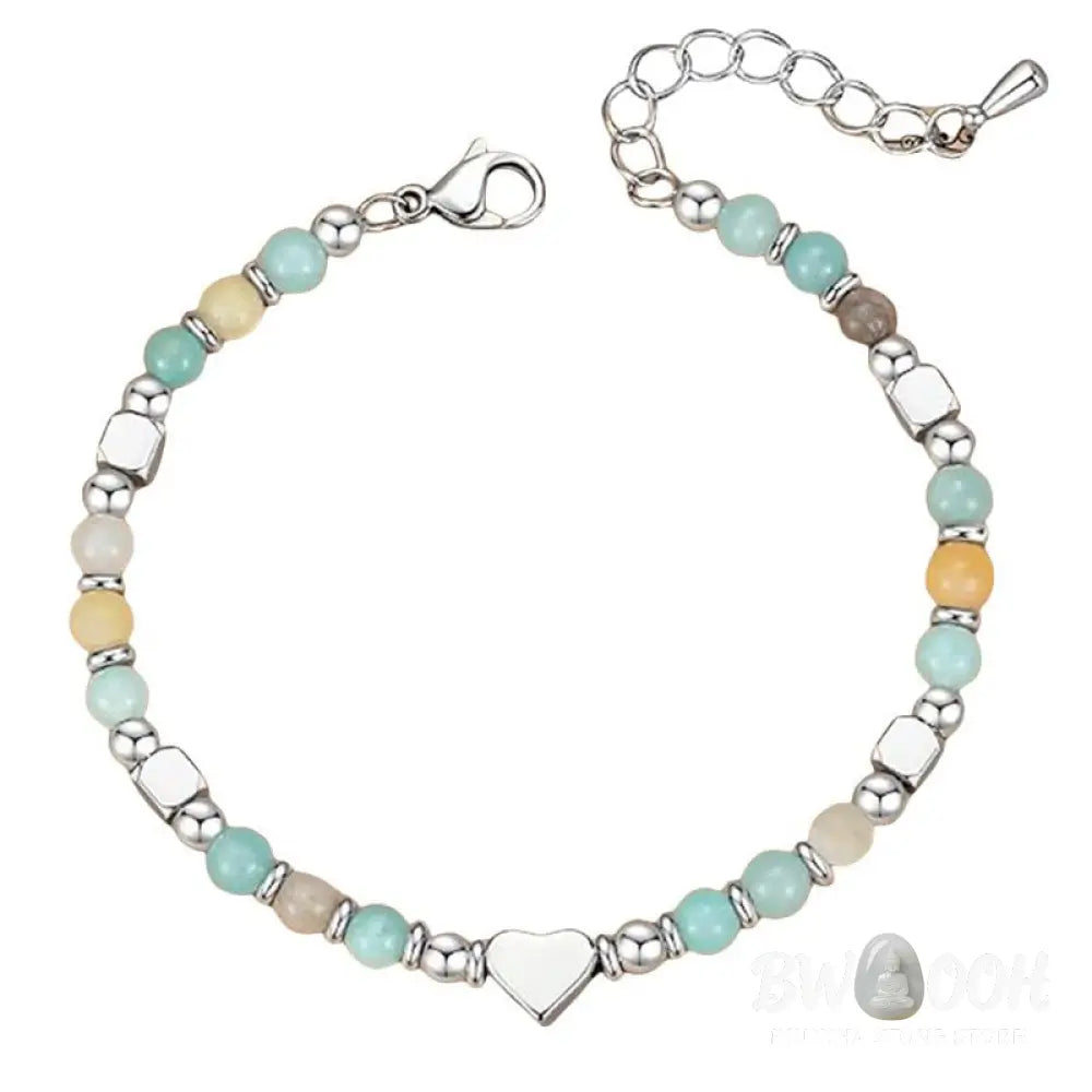 Buddha Stones Natural Stone Amazonite Amethyst Lazurite Rose Quartz Heart Positive Balance Bracelet - BWOOOH - Bracelet
