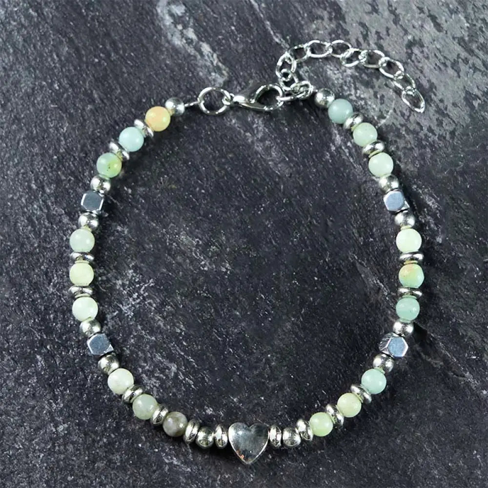 BWOOOH Natural Stone Amazonite Amethyst Lazurite Rose Quartz Heart Positive Balance Bracelet — Amazonite crystal healing b...