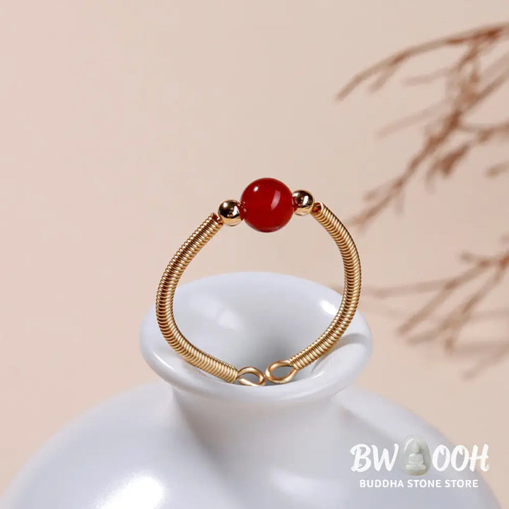 Buddha Stones Natural Stone Bead Alloy Healing Open Ring - Ring