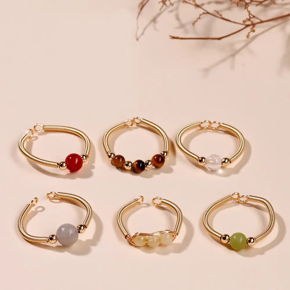 BWOOOH Natural Stone Bead Alloy Healing Open Ring — natural stone crystal healing bracelet for spiritual healing and mindf...