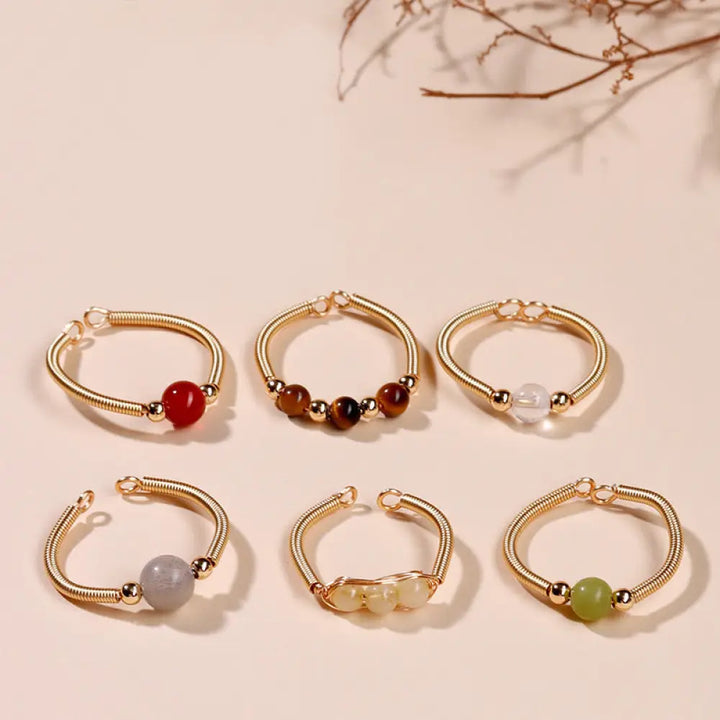 BWOOOH Natural Stone Bead Alloy Healing Open Ring — natural stone crystal healing bracelet for spiritual healing and mindf...