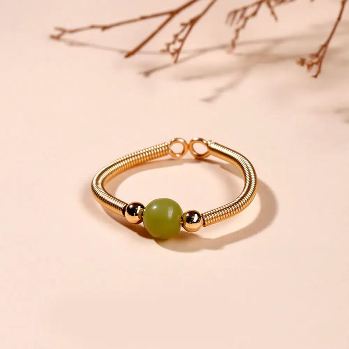 Buddha Stones Natural Stone Bead Alloy Healing Open Ring - Jade(Adjustable) - Ring