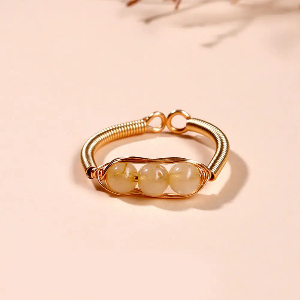 Buddha Stones Natural Stone Bead Alloy Healing Open Ring - Rutilated Quartz(Adjustable) - Ring