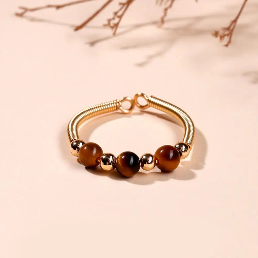 Buddha Stones Natural Stone Bead Alloy Healing Open Ring - Tiger Eye(Adjustable) - Ring