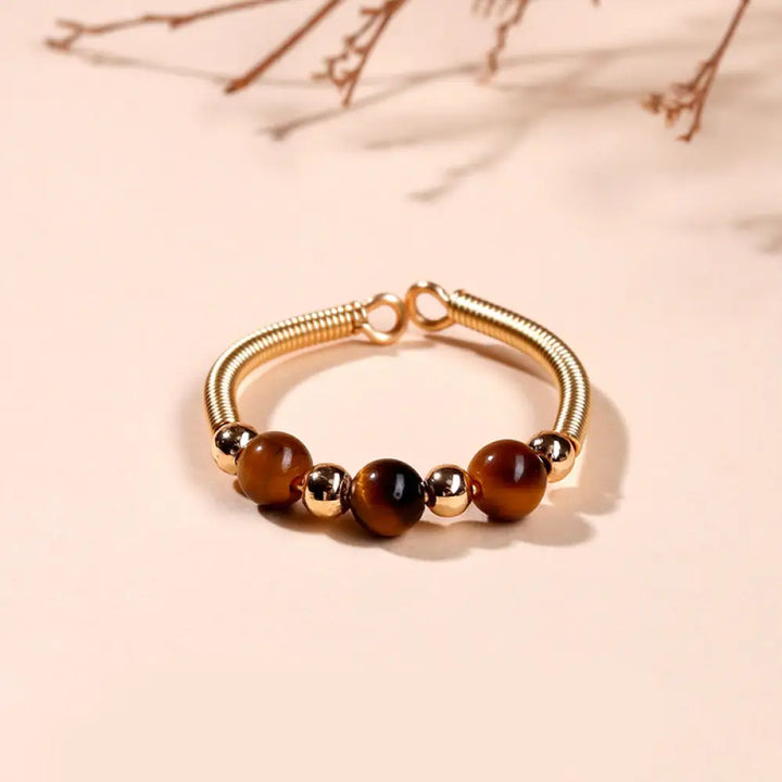 Buddha Stones Natural Stone Bead Alloy Healing Open Ring - Tiger Eye(Adjustable) - Ring