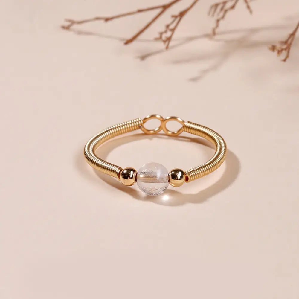 Buddha Stones Natural Stone Bead Alloy Healing Open Ring - White Crystal(Adjustable) - Ring