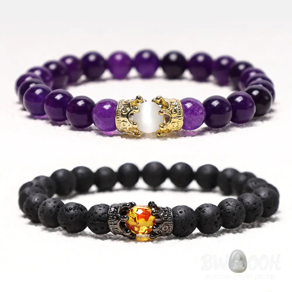 Buddha Stones Natural Stone King&amp;Queen Crown Healing Energy Beads Couple Bracelet - BWOOOH - Bracelet