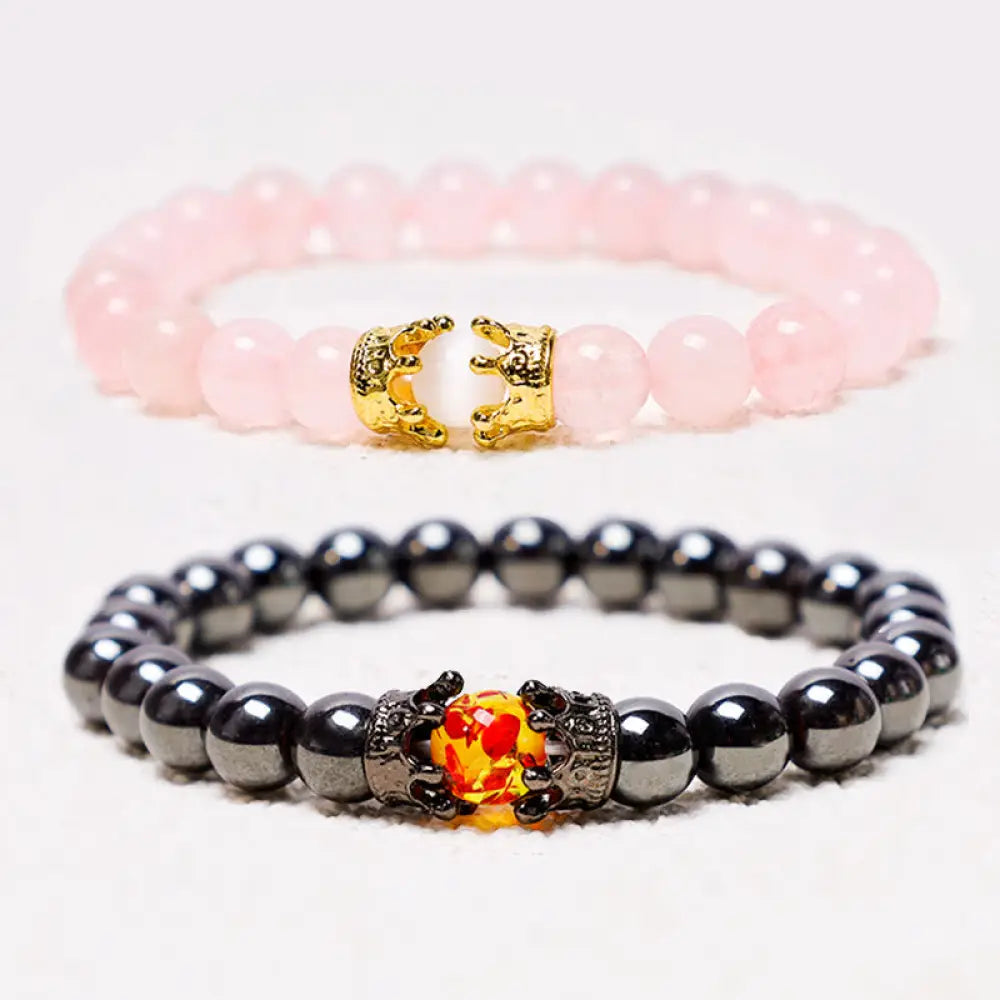 Buddha Stones Natural Stone King&Queen Crown Healing Energy Beads Couple Bracelet - BWOOOH - Bracelet