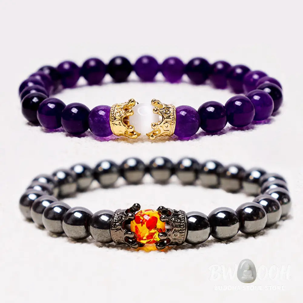 Buddha Stones Natural Stone King&Queen Crown Healing Energy Beads Couple Bracelet - BWOOOH - Bracelet