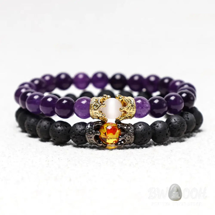 Buddha Stones Natural Stone King&amp;Queen Crown Healing Energy Beads Couple Bracelet - BWOOOH - Bracelet